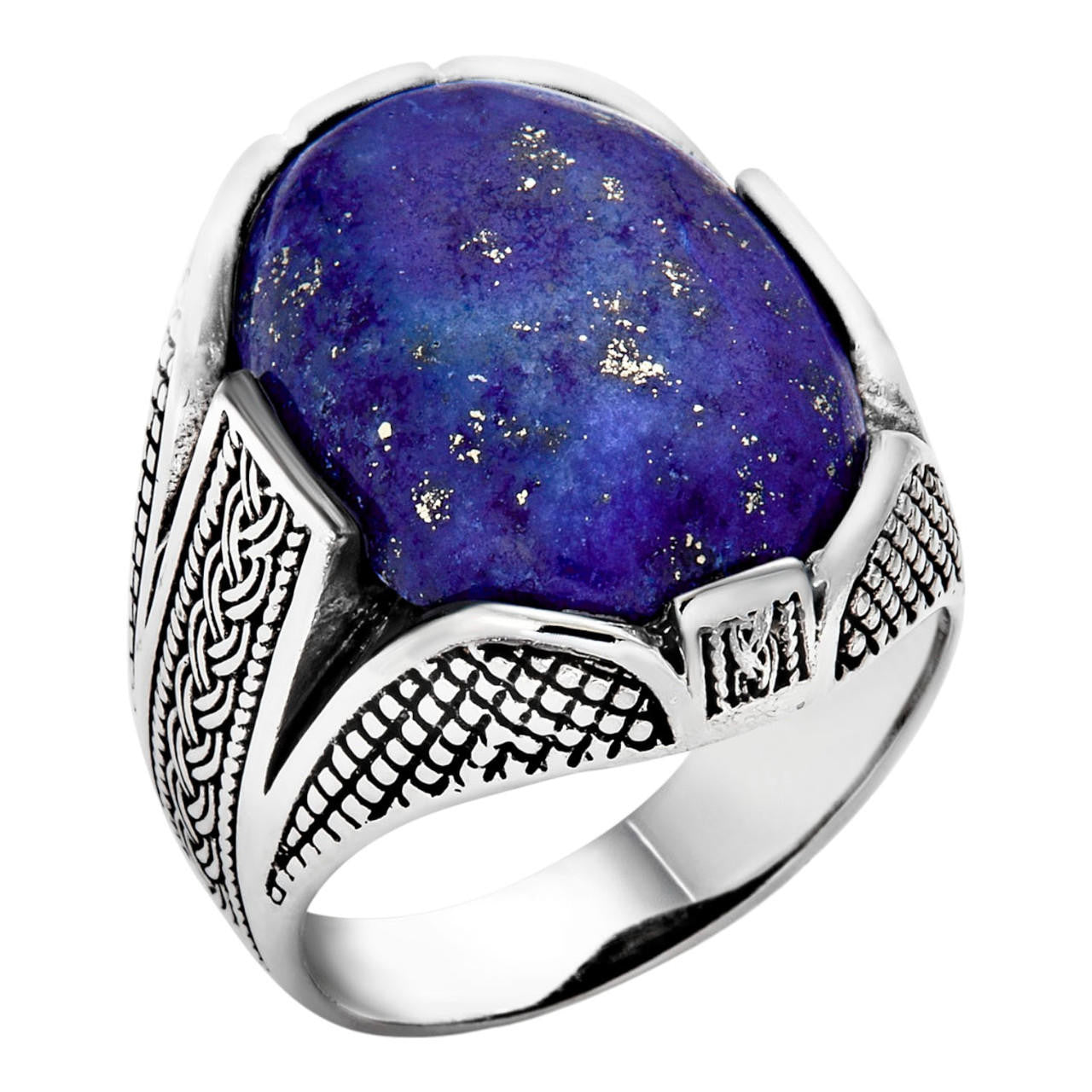 925 Silver Oxidized - Genuine Lapis Lazuli Mens Ring – Harlembling