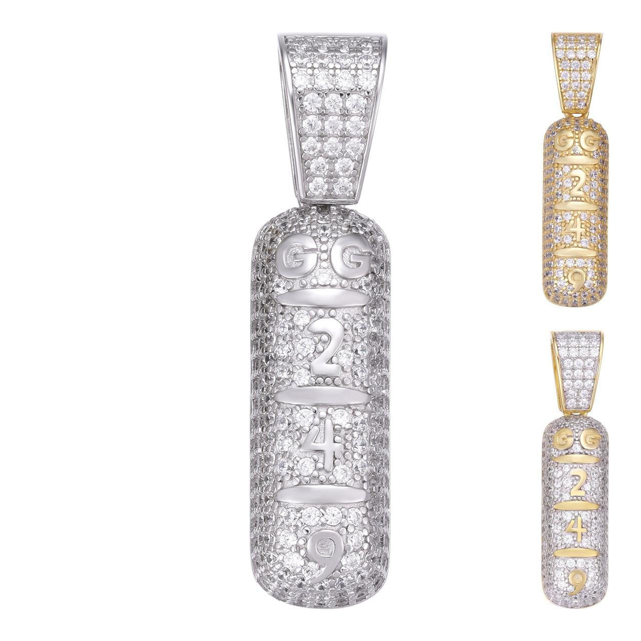 Solid 925 Silver 14k Gold Plated XANAX Pill Bar Pendant Necklace