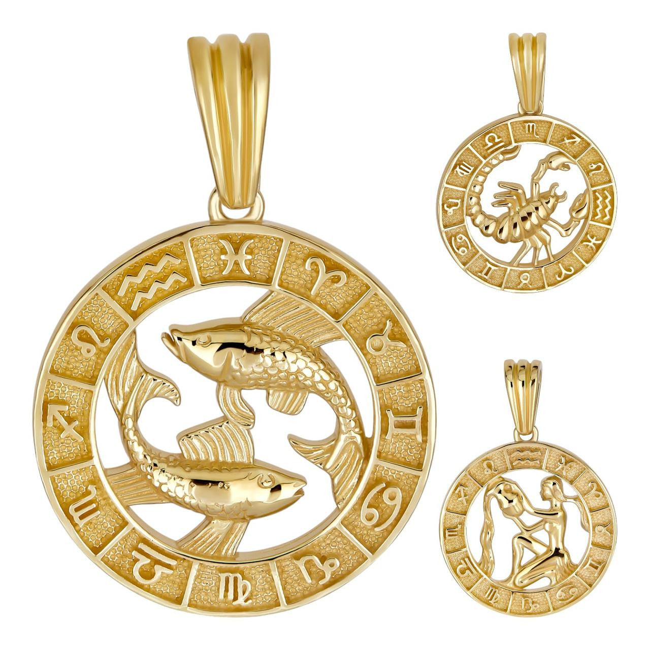 14k Gold Plated Real Solid 925 Silver Zodiac Astrology Sign Pendant ...