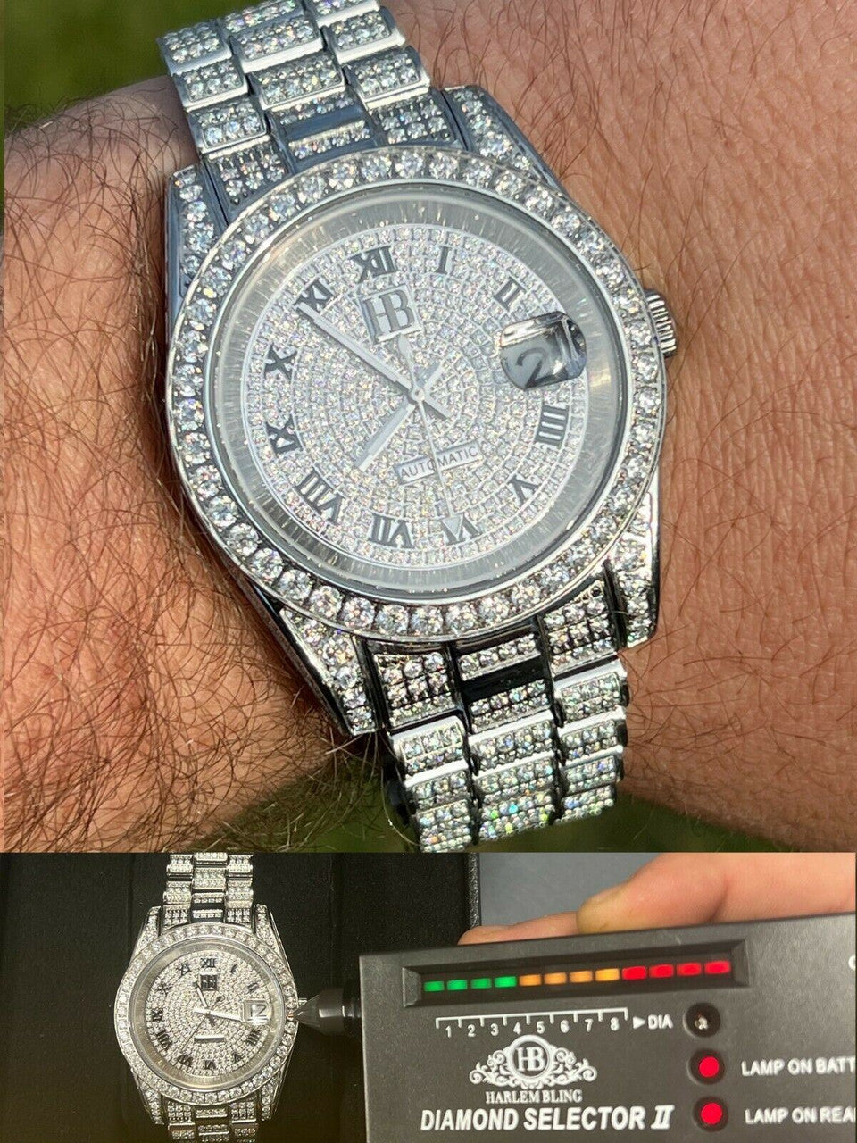15ct MOISSANITE Mens Watch Iced Out - Moissanite Rolex Watch