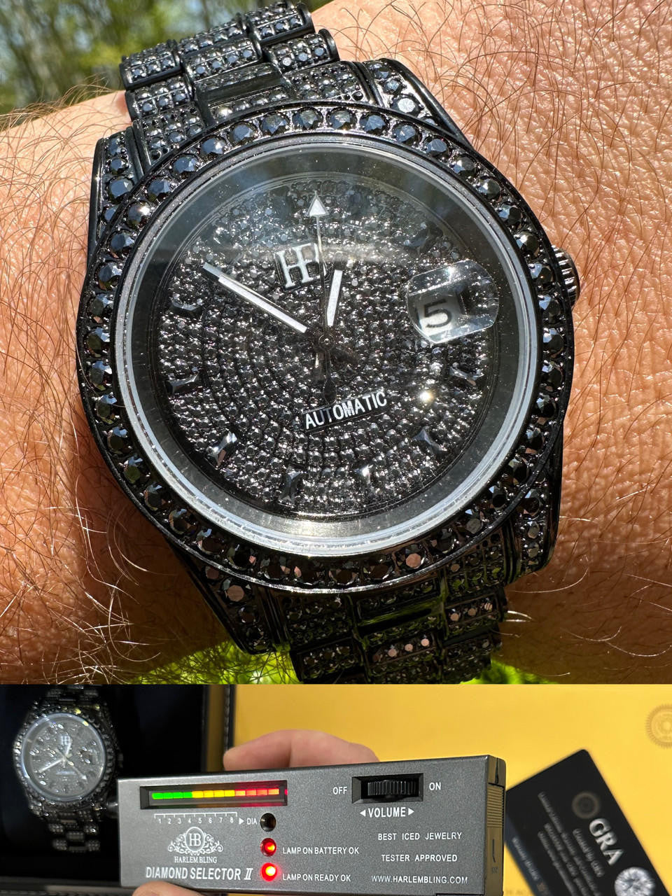 16.1 ct Black MOISSANITE Mens Presidential Watch Iced Bust Down