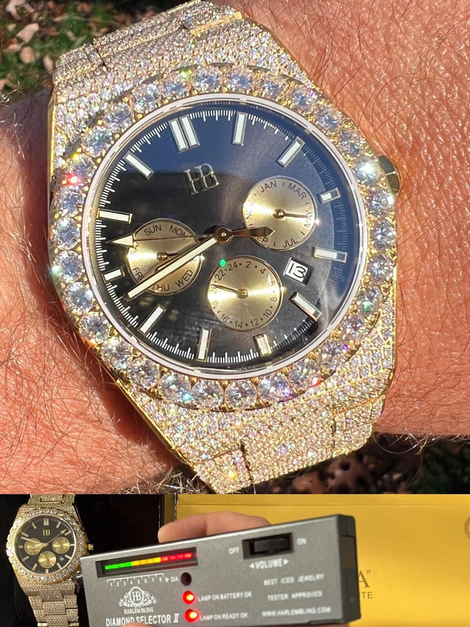 35ct MOISSANITE Gold Mens Perpetual Skeleton Watch Iced Hip Hop