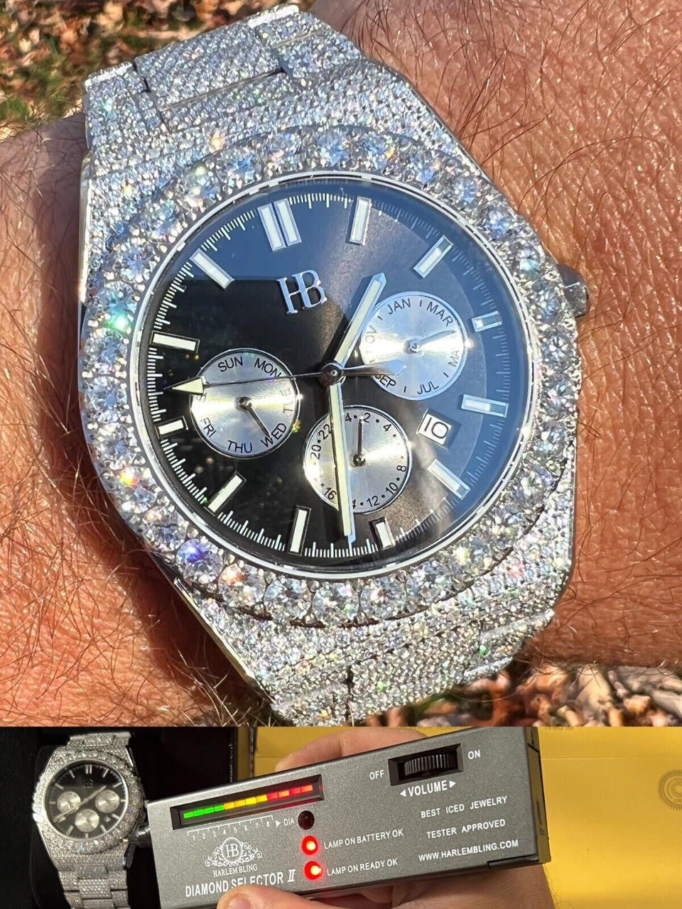 35ct MOISSANITE Mens Perpetual Skeleton Back Watch Iced Hip Hop