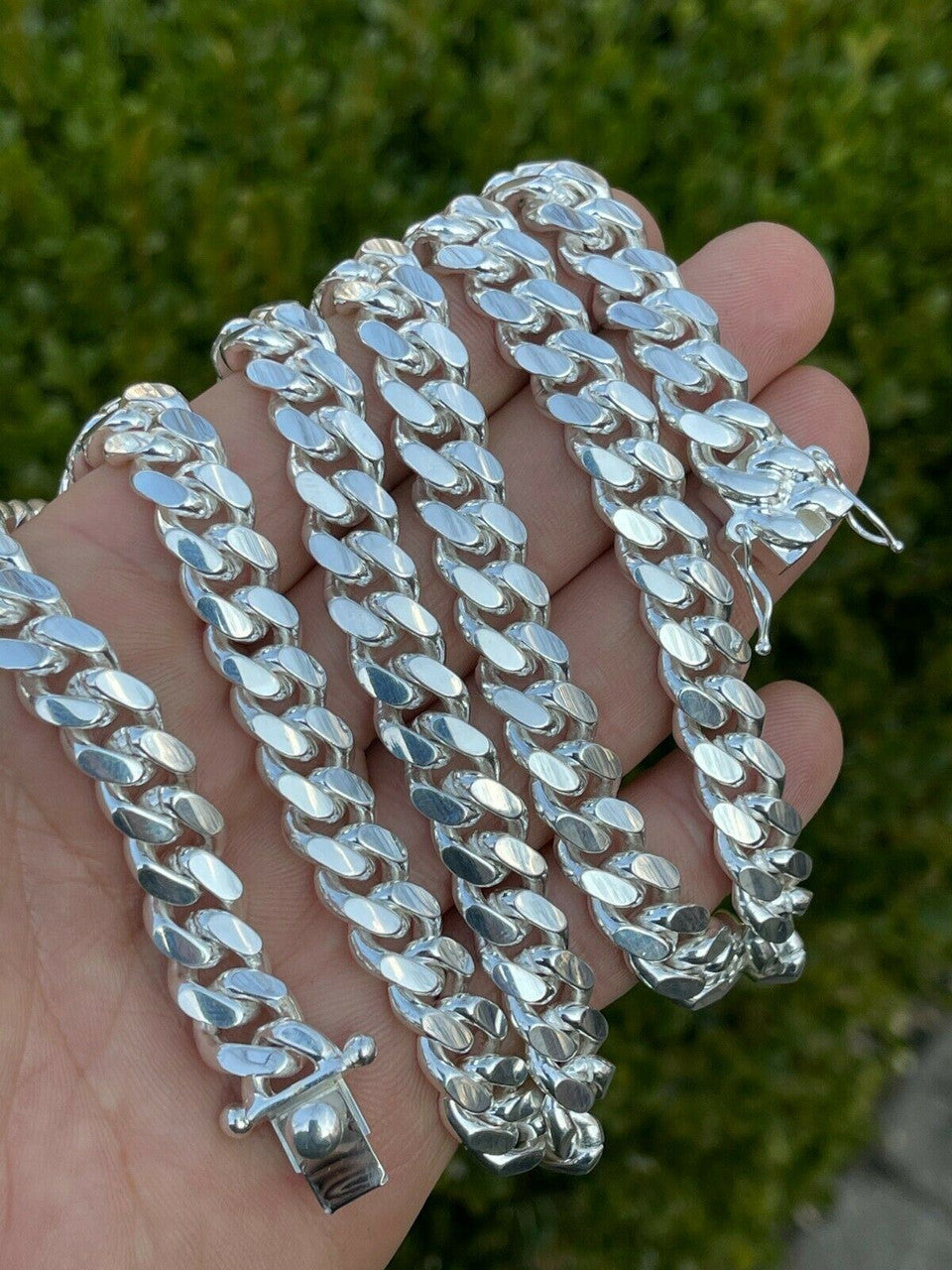 Men's Miami Cuban Link Chain - Real Solid 925 Silver Box Clasp Big