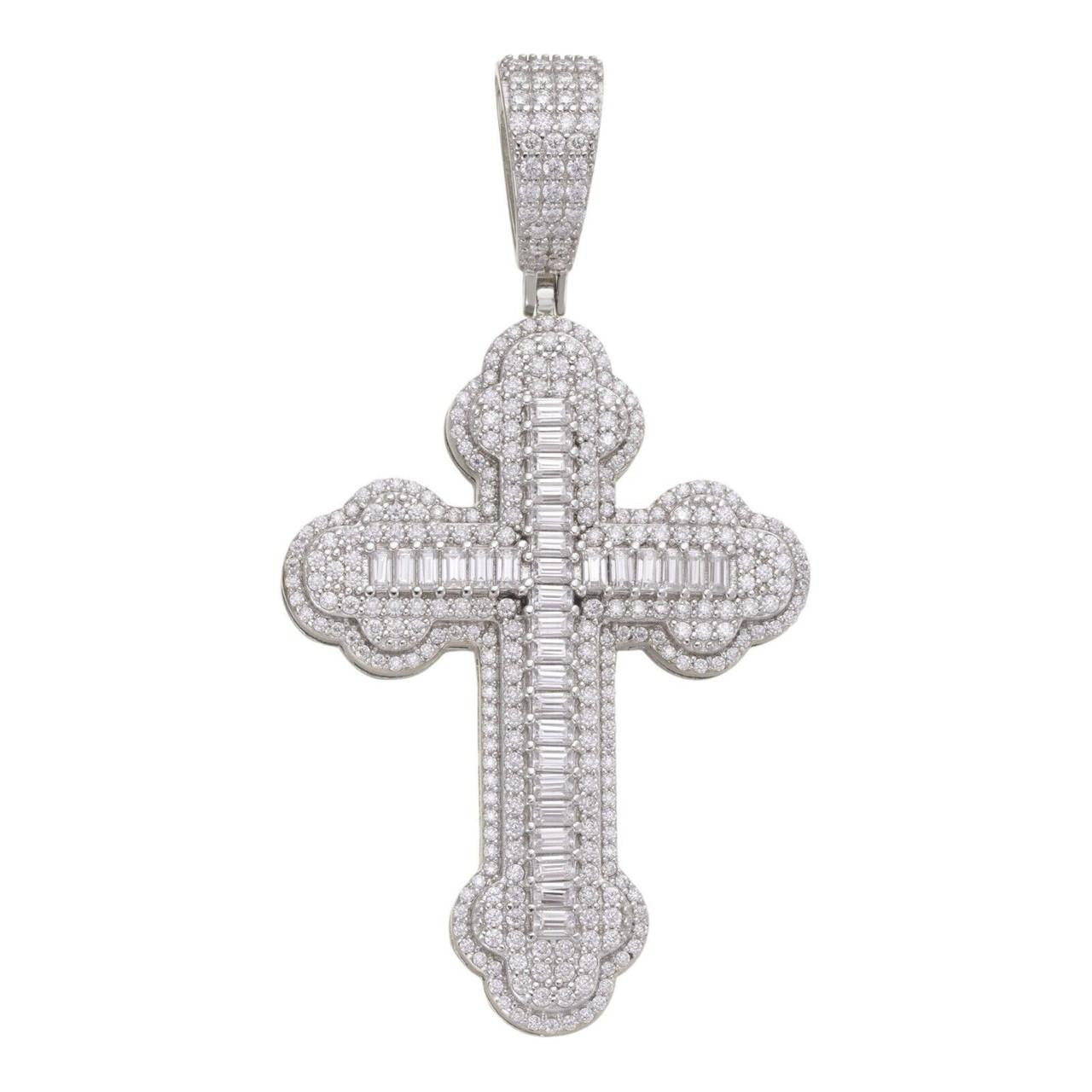 Baguette Gothic Iced Out Cross Pendant - 925 Silver - CZ Stones