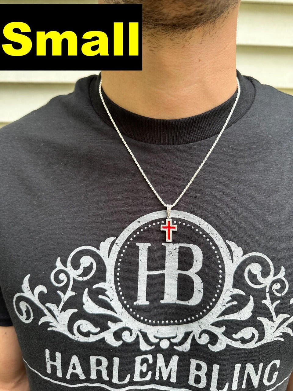 Hip Hop MOISSANITE Cross Pendant Iced Necklace Blood Red Enamel Real 925 Silver 3 Sizes