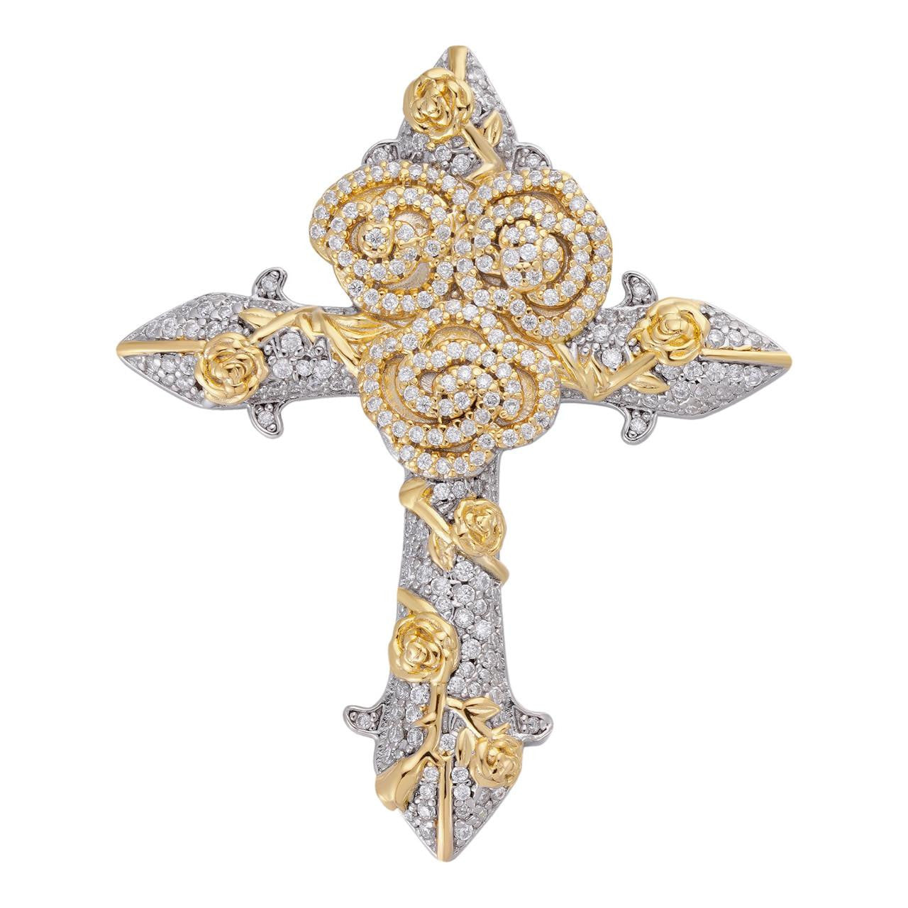 MOISSANITE Cross W. Rose Thorns Pendant Iced Necklace Real 925