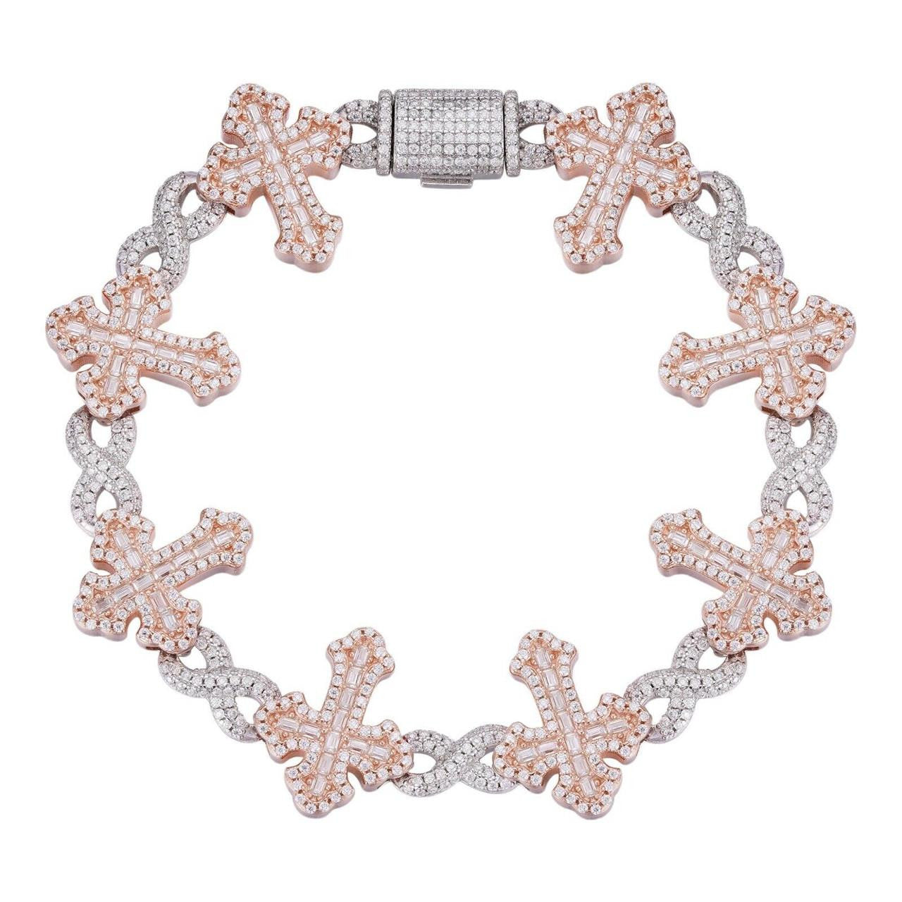 MOISSANITE Gothic Cross Infinity Link Bracelet Iced 925 Silver