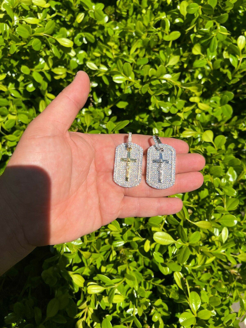 Hip Hop MOISSANITE Silver Gold Real Iced Jesus and Cross Dog Tag Pendant Pass Diamond Test