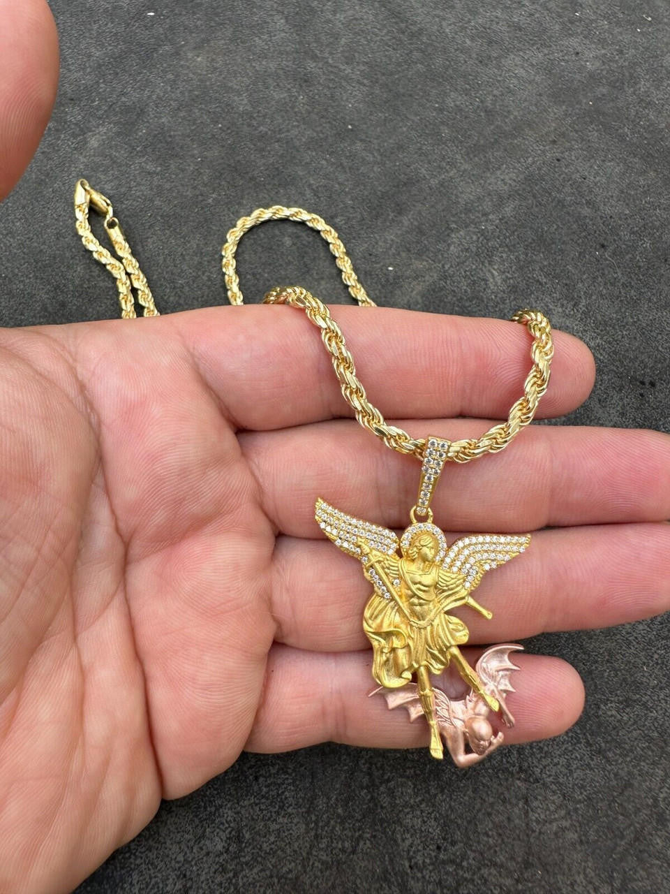 Hip Hop MOISSANITE St Michael & Dragon Pendant 925 Silver - Yellow & Rose Gold Iced Out