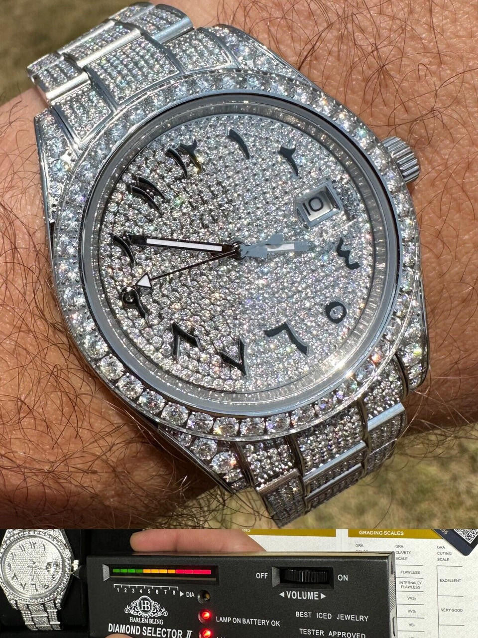 No Logo 16ct MOISSANITE Mens Presidential Watch Honeycomb Set Iced