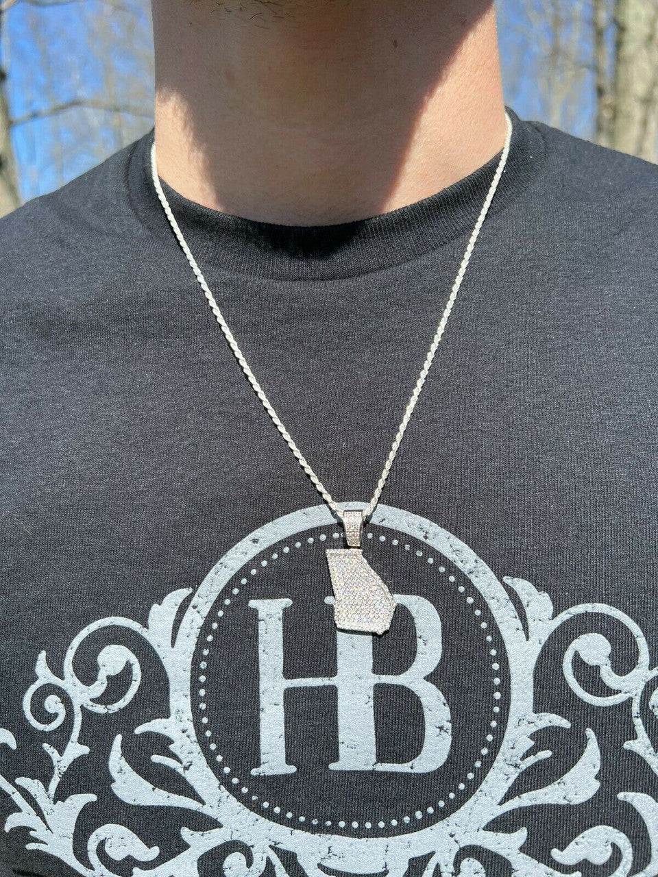 Hip Hop Real 925 Silver Hip Hop Georgia Shape Atlanta Pendant Iced Diamond Necklace Gold