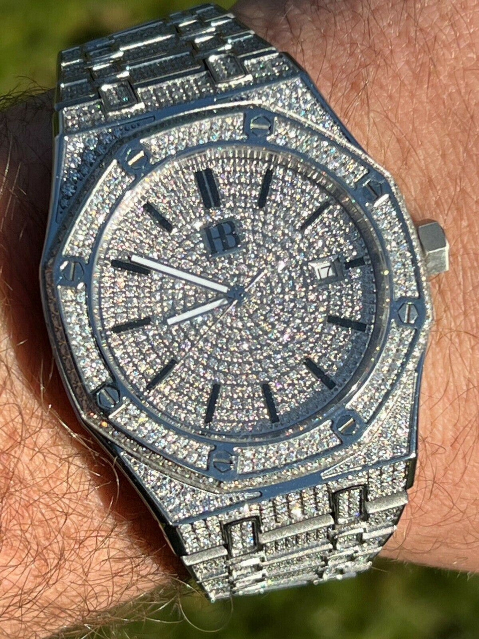 Real Mens Watch Fully Iced Bust Down Out Skeleton Back Automatic