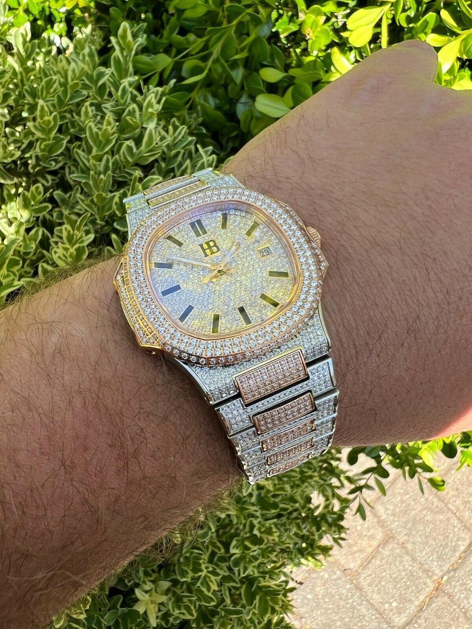 Hip Hop Real MOISSANITE Mens Watch Fully Iced Rose Stainless Hip Hop Passes Diamond Test