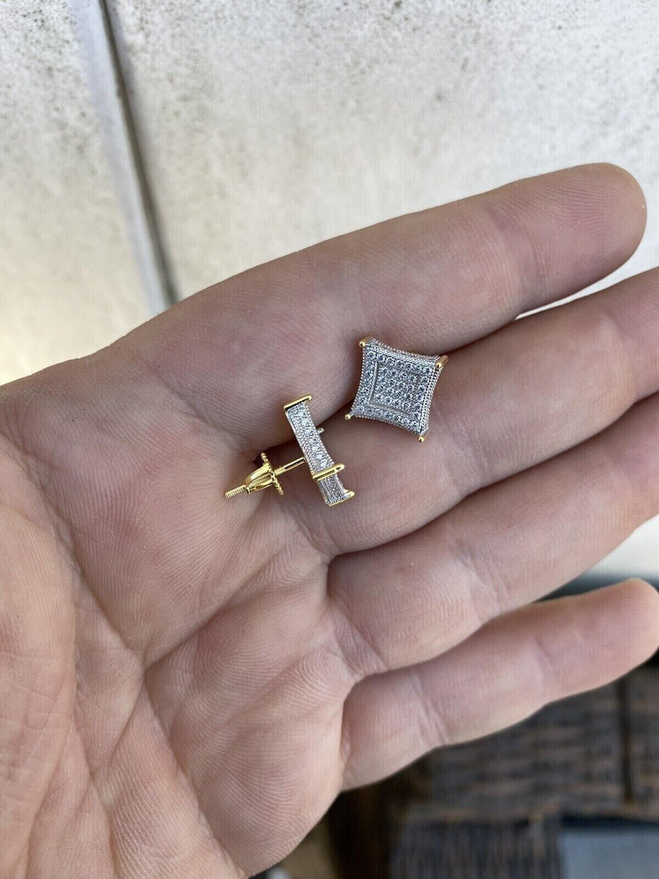 Italiano Silver, Inc. 1.17ct VVS Real Diamond Men's Solid 14k Yellow Gold Iced Hip Hop Kite Earrings