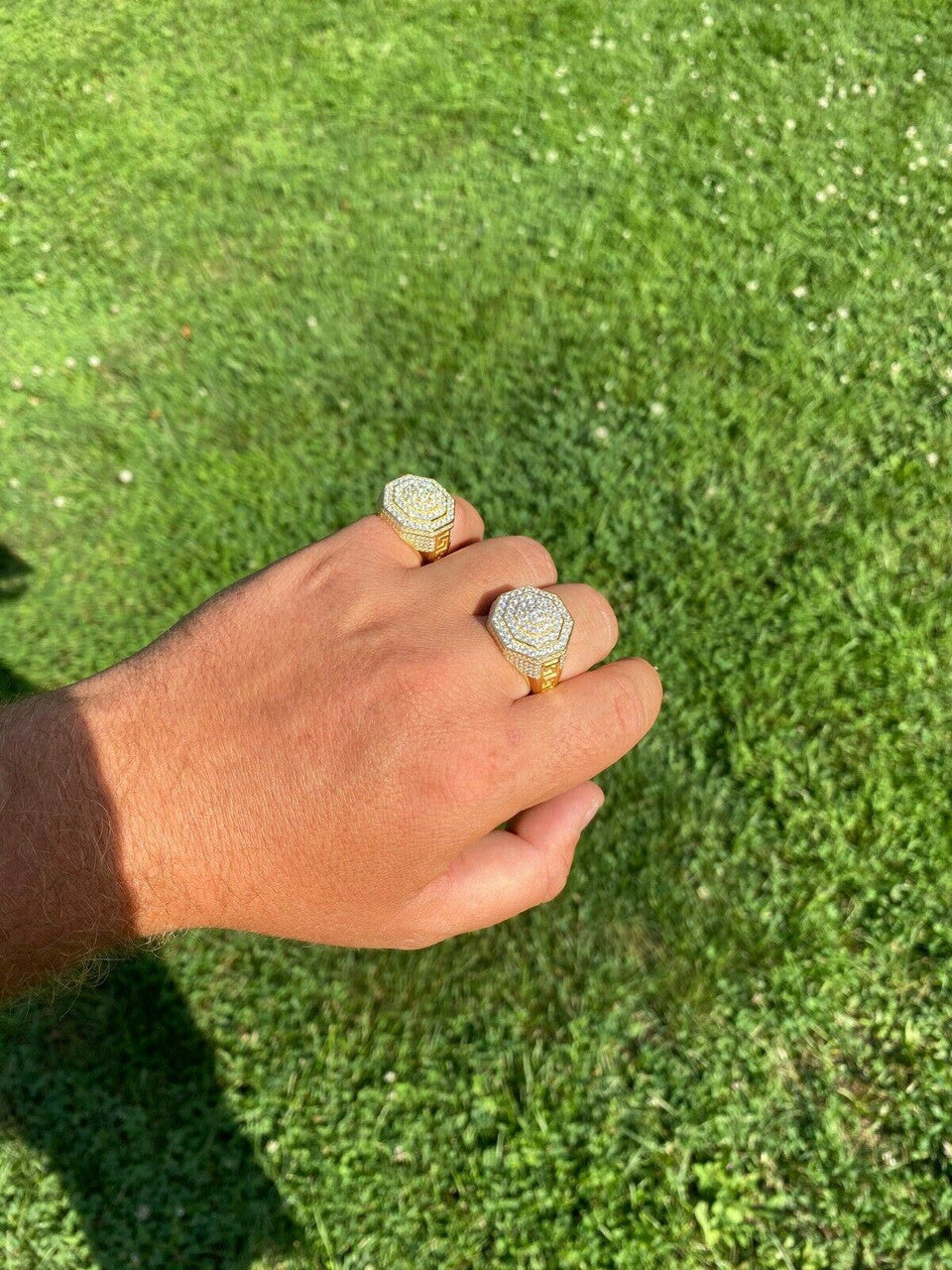 Italiano Silver, Inc 14k Gold Vermeil 925 Hip Hop RING Super Iced Moissanite Pass Diamond Test Pinky