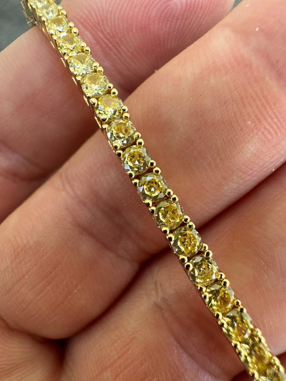 Italiano Silver, Inc. 3mm Canary Yellow CZ Tennis Bracelet Real 925 Sterling Silver 14k Gold Plated