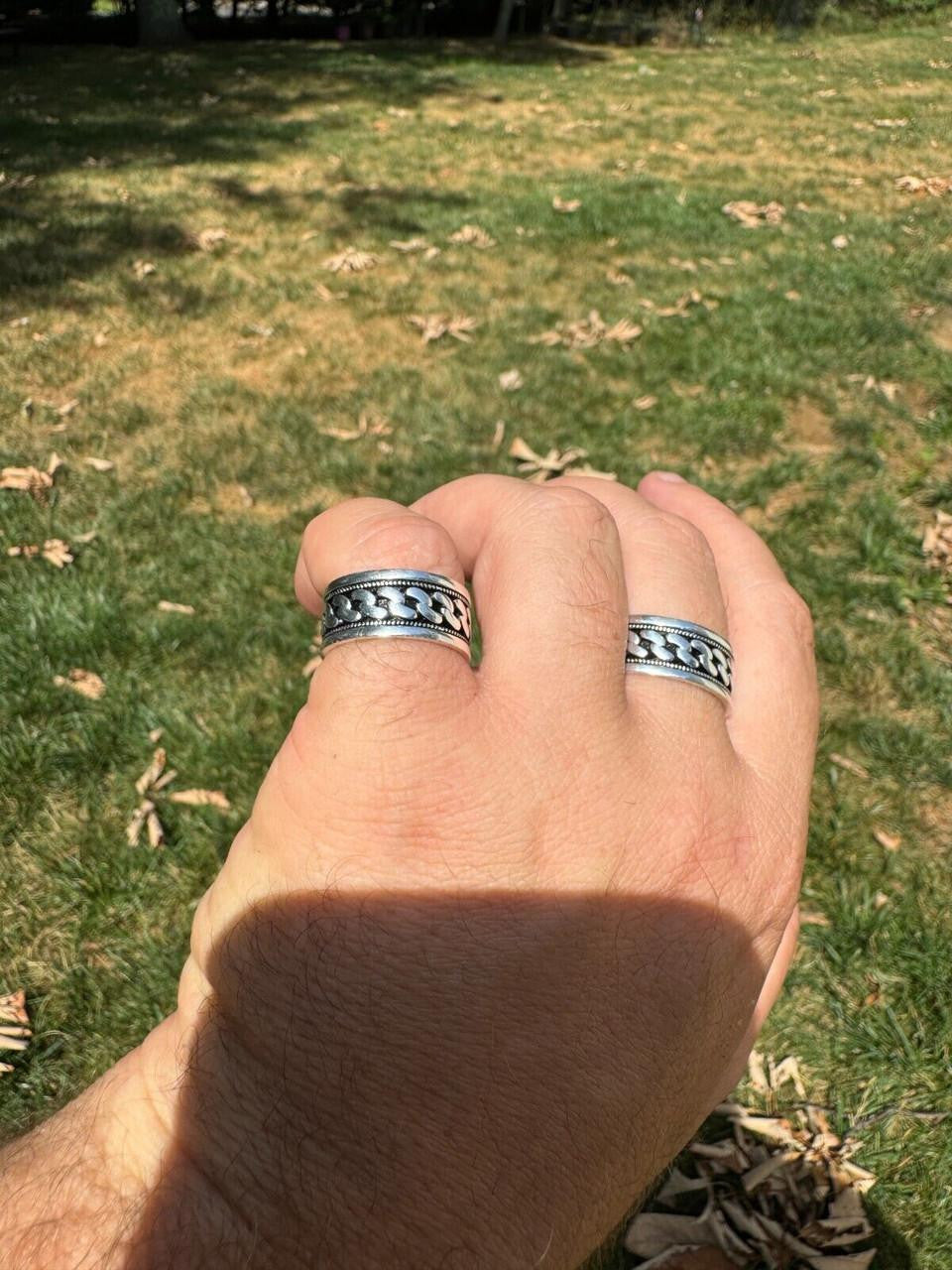 Italiano Silver, Inc. Eternal Love Cuban Link Eternity Band Ring - 925 Silver Oxidized - Plain