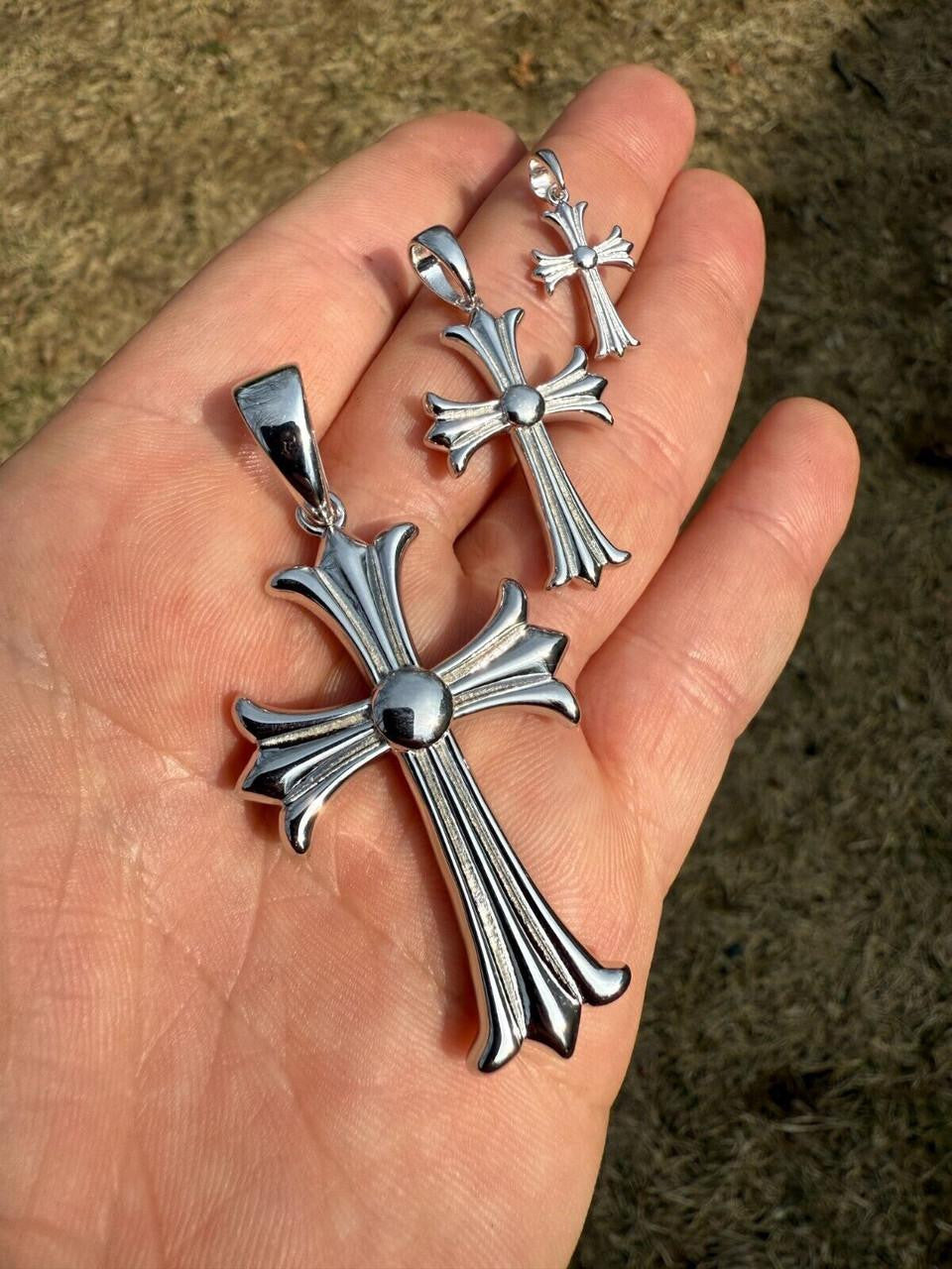 Italiano Silver, Inc. Hearts Chrome Cross Pendant - 925 Silver - 3 Sizes 1"-2.5"