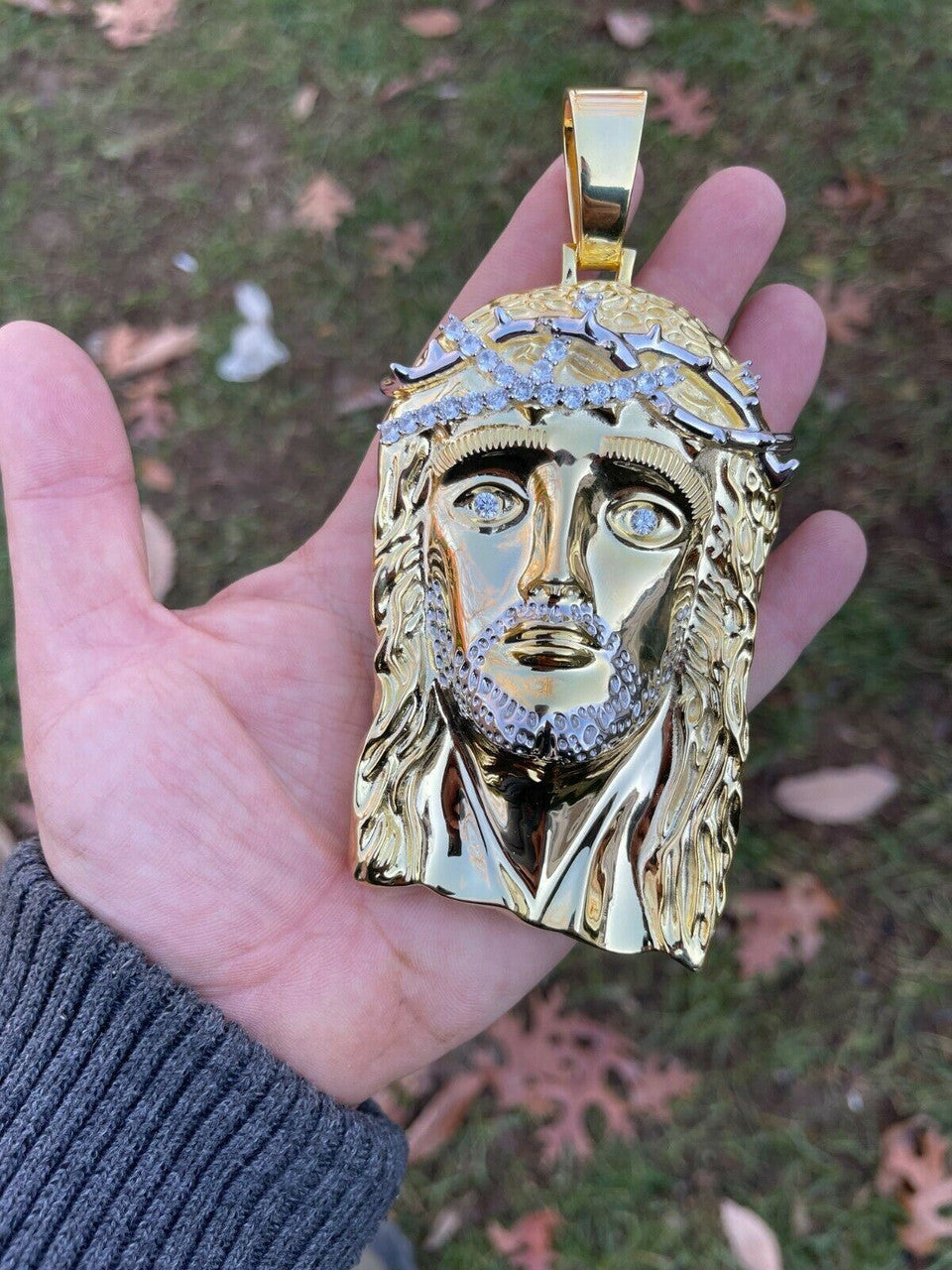 Italiano Silver, Inc HUGE 6 Iced MOISSANITE 14k Gold and 925 Silver Mens Jesus Piece Pendant Necklace