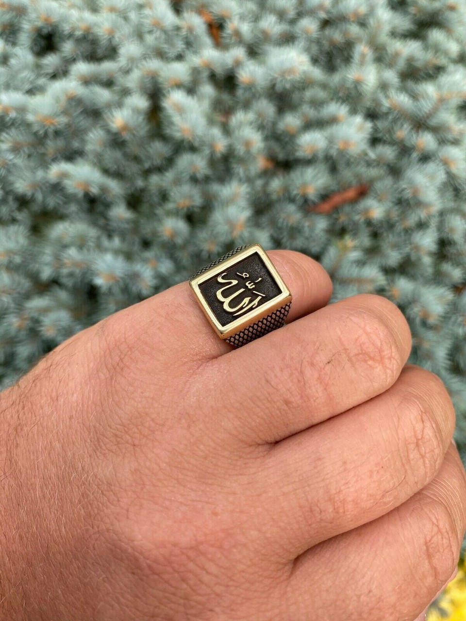 Italiano Silver, Inc Mens 14k Gold and Real Solid 925 Sterling Silver Islamic Allah Muslim Arabic Ring
