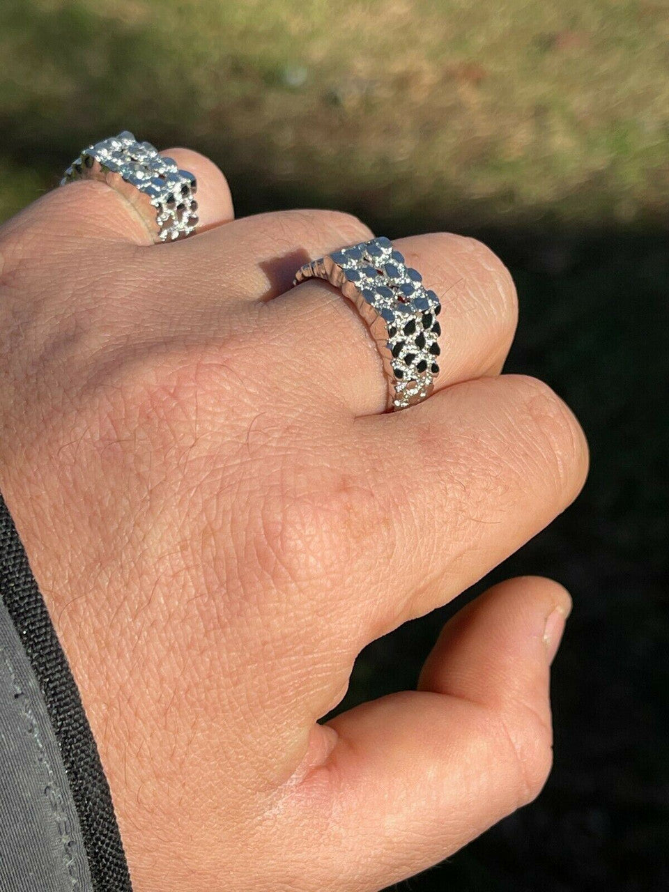 Italiano Silver, Inc Mens REAL Solid 925 Sterling Silver Nugget Ring Iced Baguette Diamonds Sz 6-13