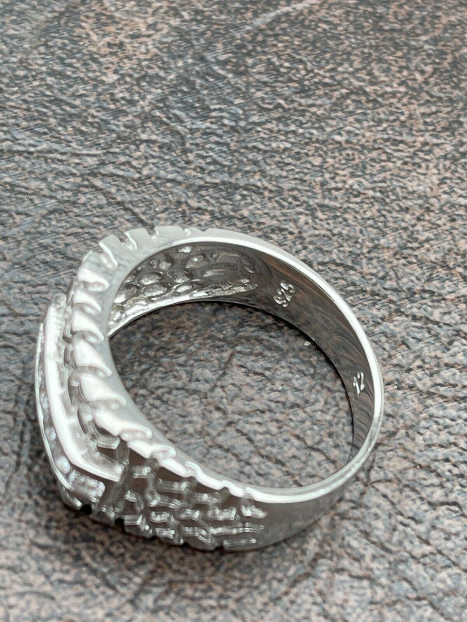 Italiano Silver, Inc Mens Real Solid Sterling Silver Iced Diamond Nugget Ring Hip Hop Pinky Anillo