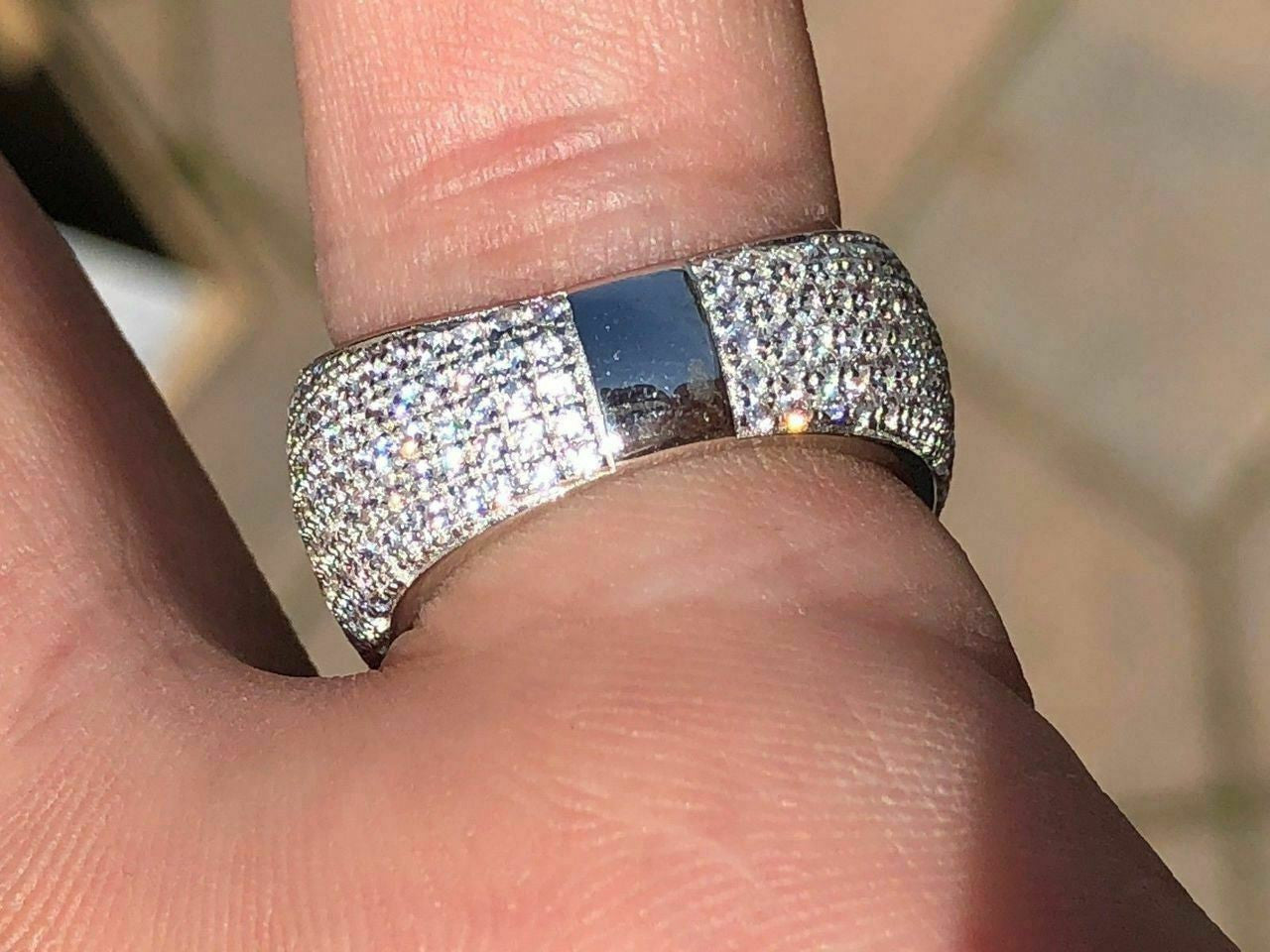 Italiano Silver, Inc Mens Solid 925 Silver MOISSANITE Pass Diamond Tester Cluster Pinky RING Hip Hop