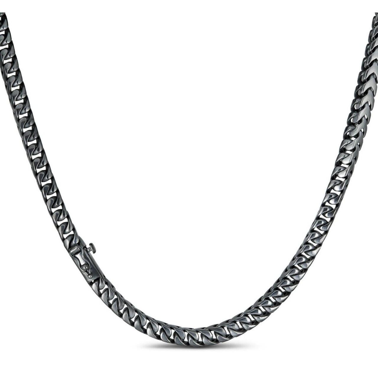 Modern Black Franco Link Chain Necklace - Black Silver Chain 