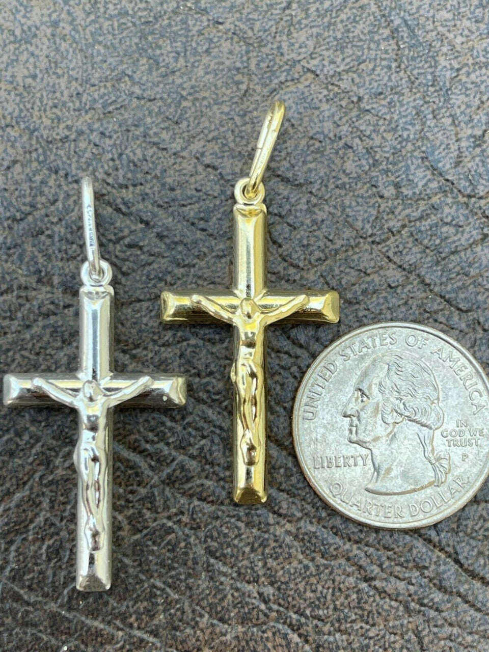 Real 925 Sterling Silver Plain Gold Cross Jesus Crucifix Pendant Men W ...