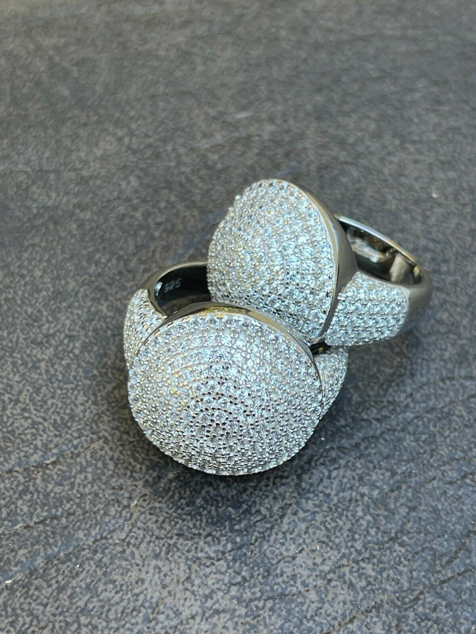 Italiano Silver, Inc Real 925 Sterling Silver Round 3D Mens Diamond Pinky Ring Iced Bling Jewelry