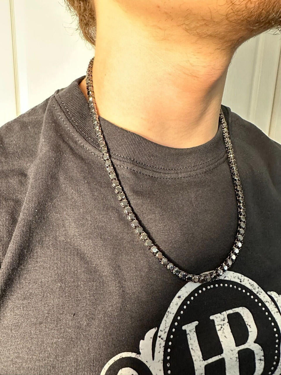 Italiano Silver, Inc. Real Black MOISSANITE 5mm Tennis Chain Black Rhodium 925 Silver Iced Necklace