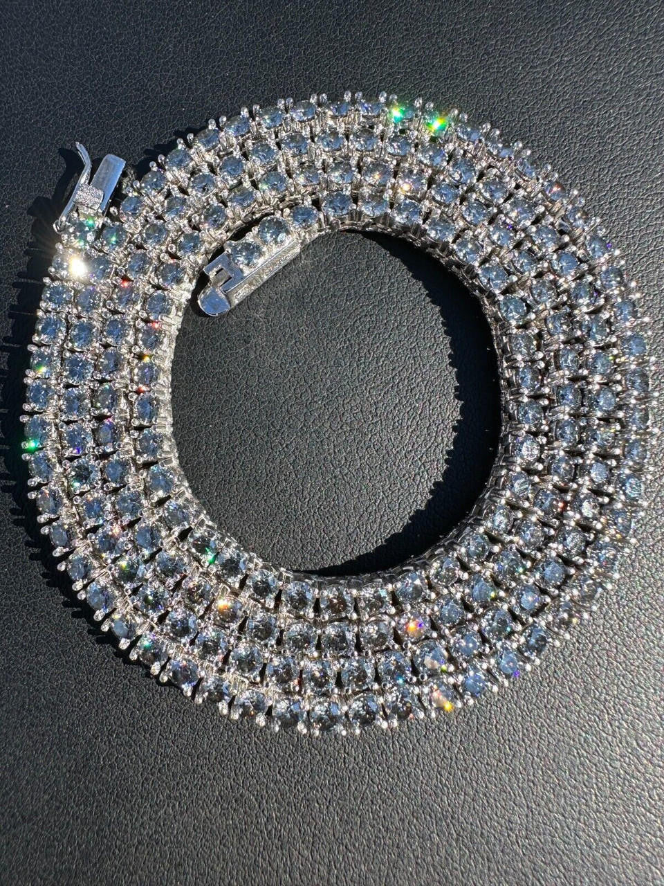 Italiano Silver, Inc. Real Blue Gray MOISSANITE 3mm Tennis Chain 925 Silver Iced Necklace Pass Tester