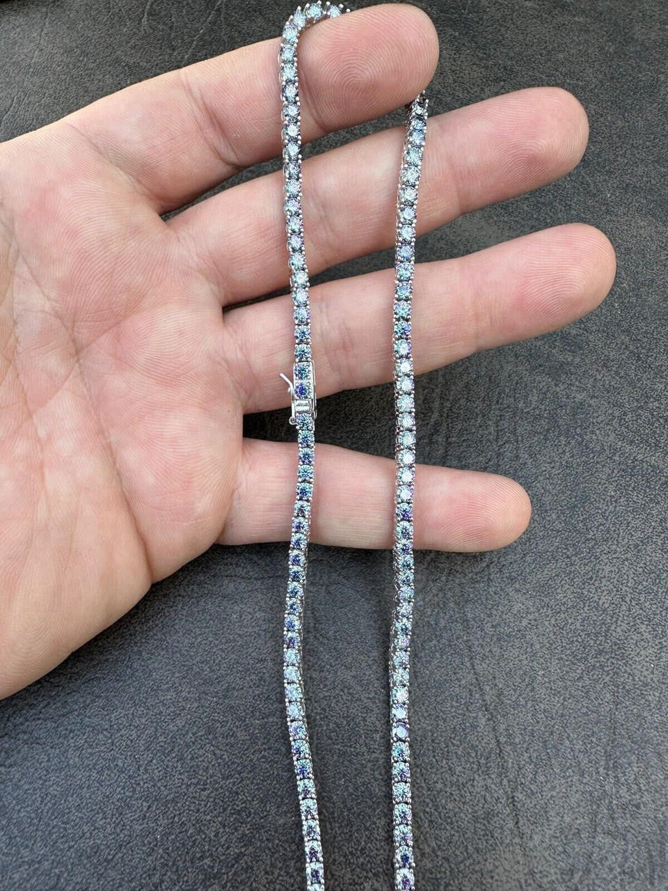 Italiano Silver, Inc. Real Blue MOISSANITE 3mm Tennis Chain 925 Silver Iced Necklace Pass Diamond Test