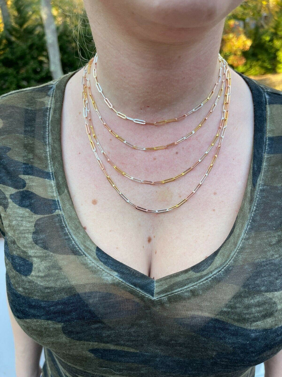 Italiano Silver, Inc Real Paperclip Chain Necklace Tri Color Yellow Rose Gold and 925 Silver 14-24