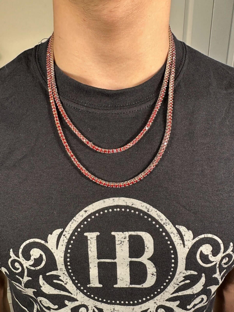 Italiano Silver, Inc. Real Ruby Red MOISSANITE 3mm Tennis Chain 925 Silver Iced Necklace Pass Test