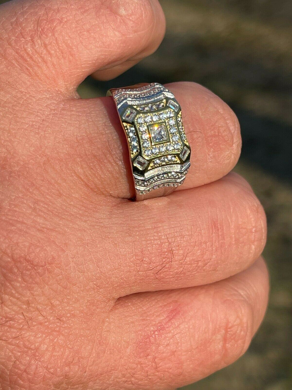 Italiano Silver, Inc Real Solid 925 Silver Diamond Iced Baguette Mens RING Size 6 7 8 9 10 11 12 13