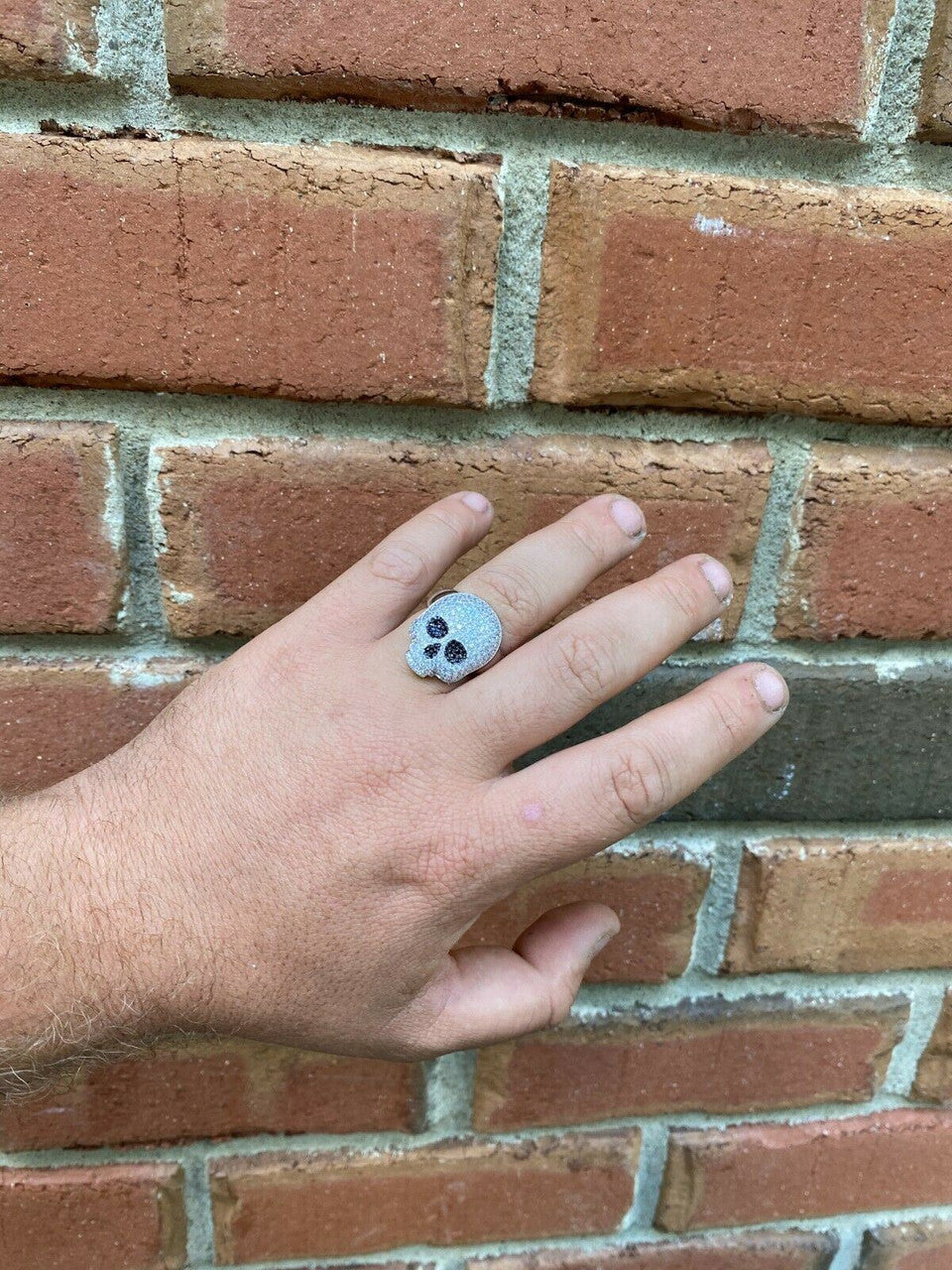 Italiano Silver, Inc Real Solid 925 Sterling Silver Hip Hop Skull Santa Muerte Iced Diamond Ring