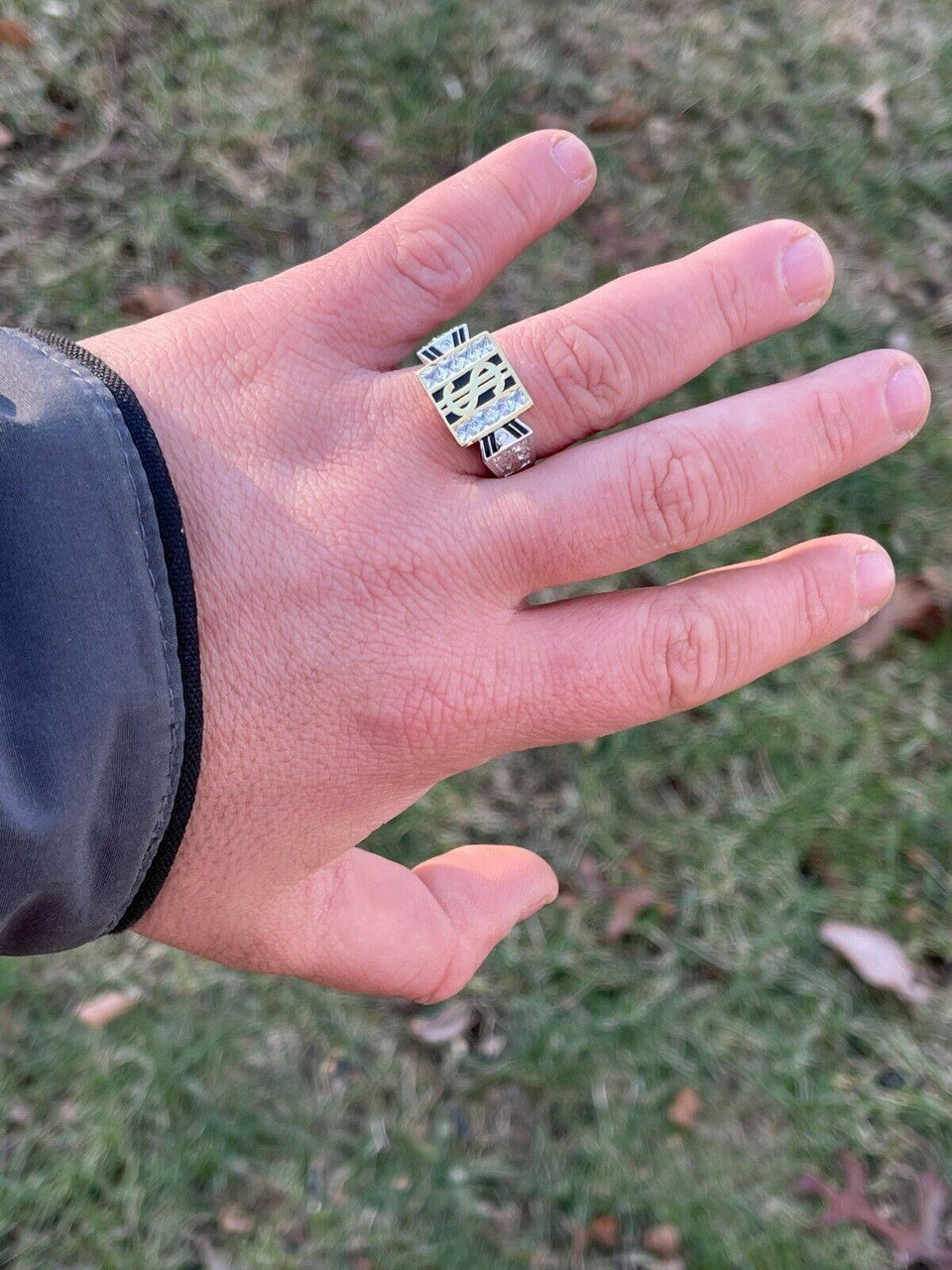 Italiano Silver, Inc Solid 925 Sterling Silver Dollar Sign dollar Diamond Bling Money Ring Iced Hip Hop