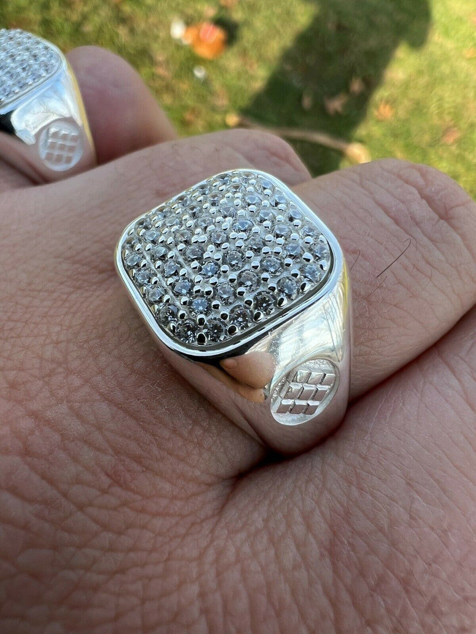 Mens Real Solid 925 Sterling Silver Iced Diamond Ring Hip Hop Sz 7 8 9 10 11 12