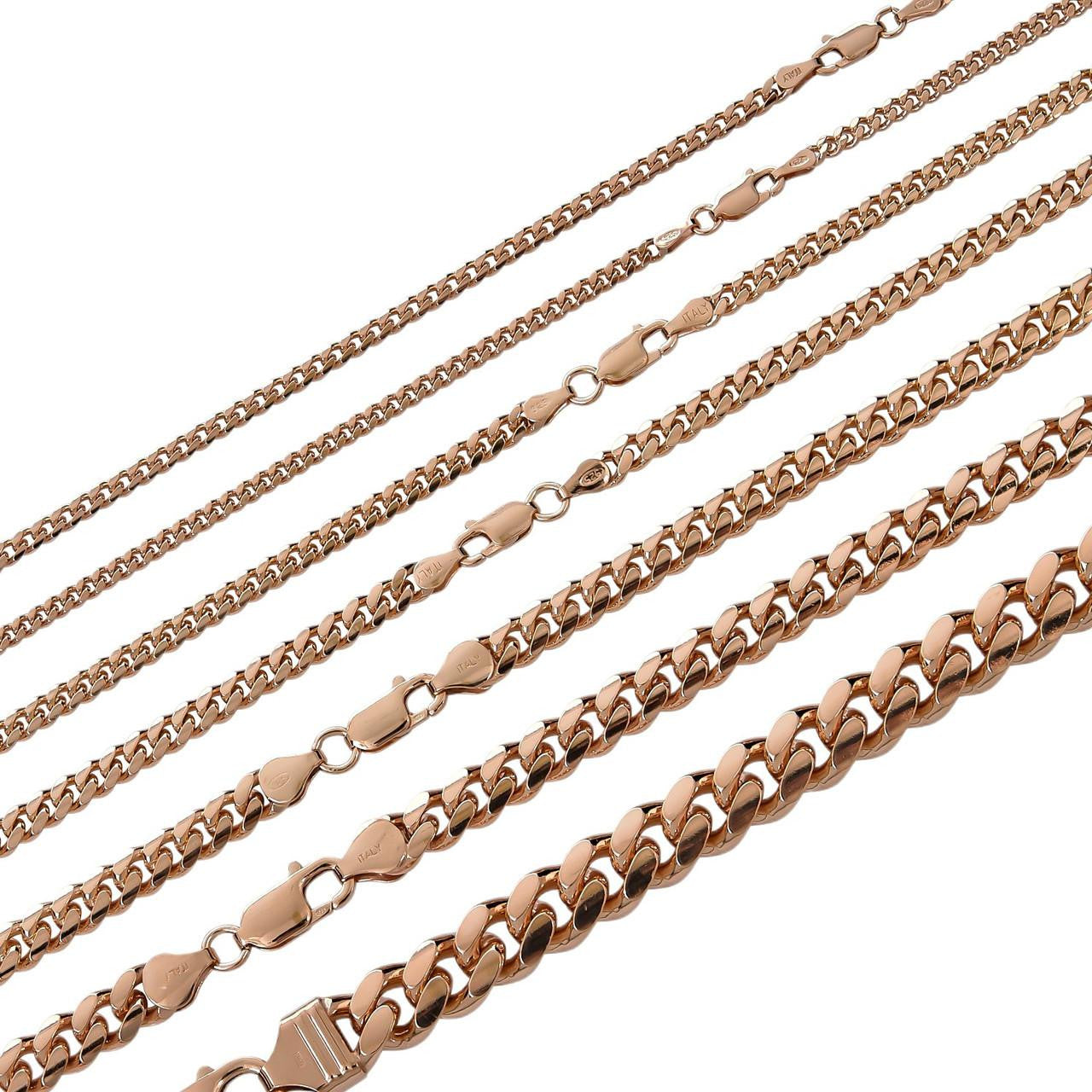 Miami Cuban Link Chain Necklace Lobster Clasp - 14k Rose Gold