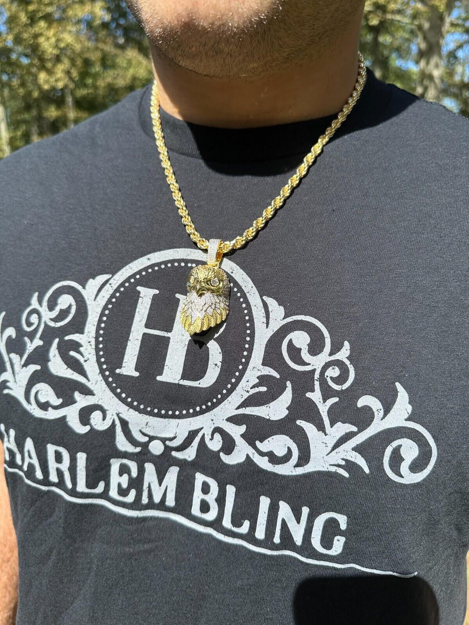 MOISSANITE 925 Silver Gold Plated Iced 3D Bald Eagle Pendant Hip Hop Necklace