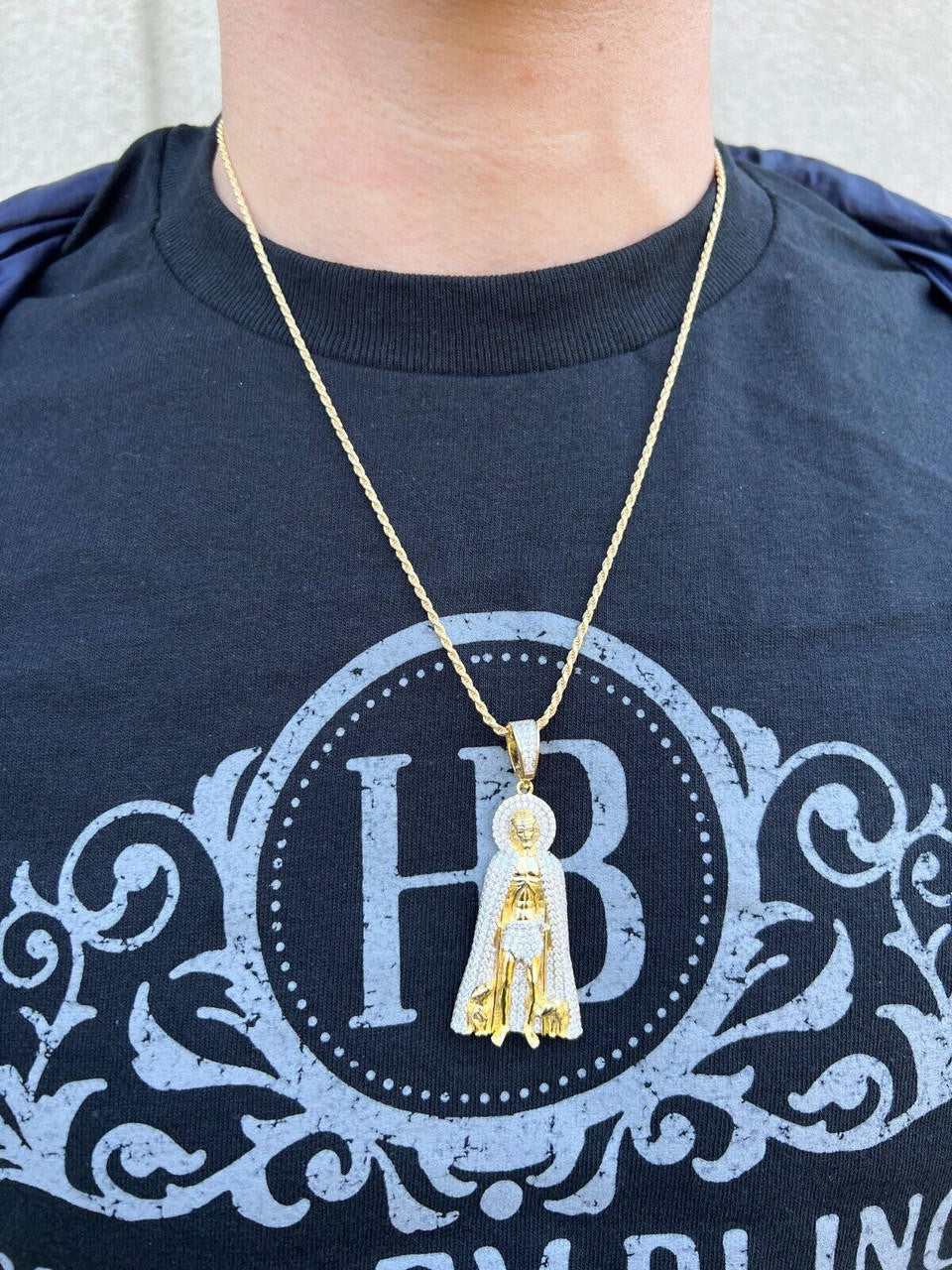 Real 925 Silver / Gold Saint St Lazarus Iced CZ Necklace Pendant Hip Hop Mens 2"