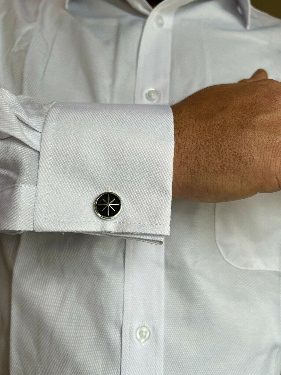 Real 925 Sterling Silver Black Navigation Star Cuff Links Cufflinks Tuxedo Shirt