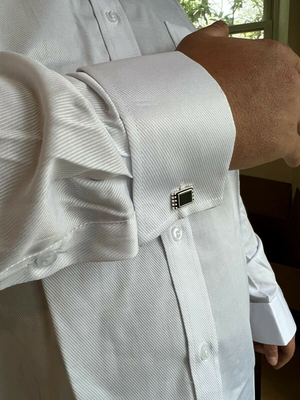 Real 925 Sterling Silver Black Onyx Rectangle Cuff Links Cufflinks Tuxedo Shirt