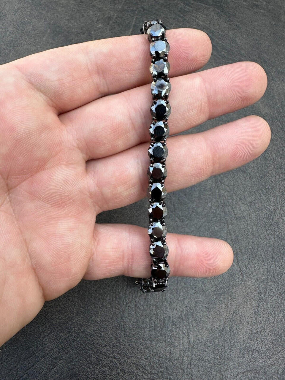 Real Black MOISSANITE 7mm Tennis Bracelet Oxidized Black Rhodium Over 925 Silver