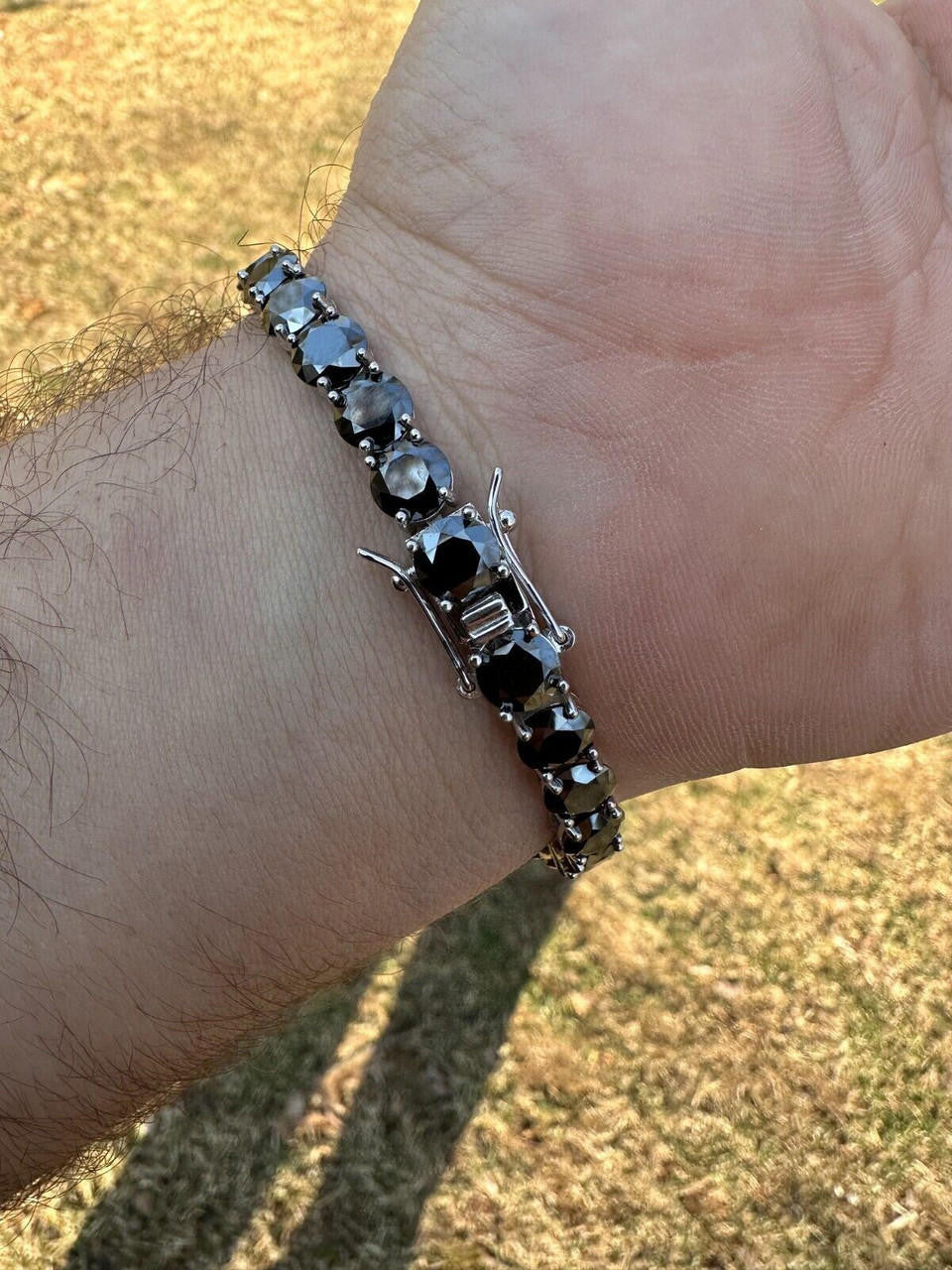 Real Black MOISSANITE Thick 7mm Tennis Bracelet 925 Silver Pass Diamond Tester