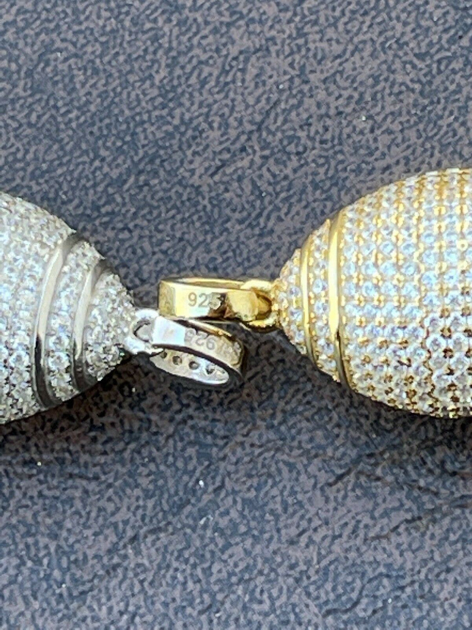 Real Mens Football Pendant Solid 925 Sterling Silver Gold Necklace Iced Hip Hop