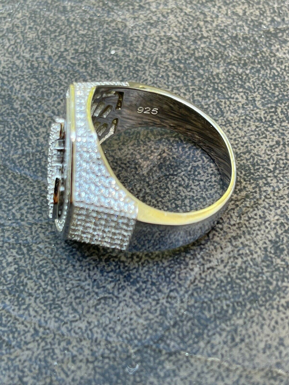 Real Solid 925 Sterling Silver Allah Islamic Arabic Ring Iced Diamond Hip Hop