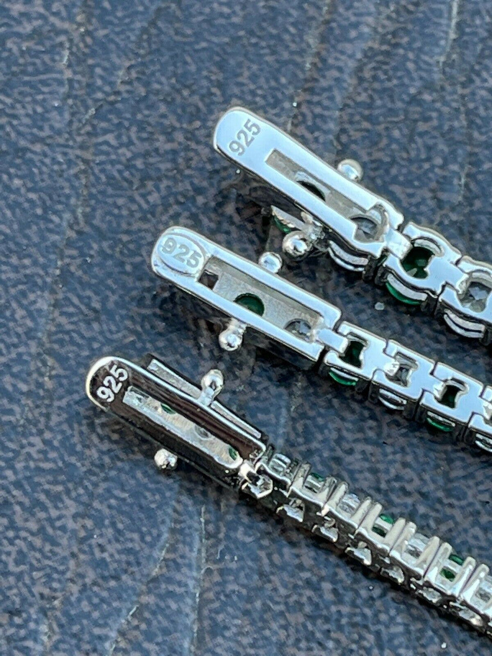 Tennis Bracelet SOLID 925 Sterling Silver Single Row Diamond and Green Emerald